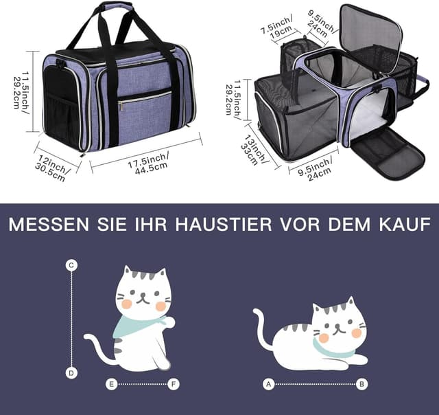 Detalle de BAGLHER Airline Approved Cat Carrier Bag – Soft-Side Expandable Pet Travel Carrier with Fleece Pad