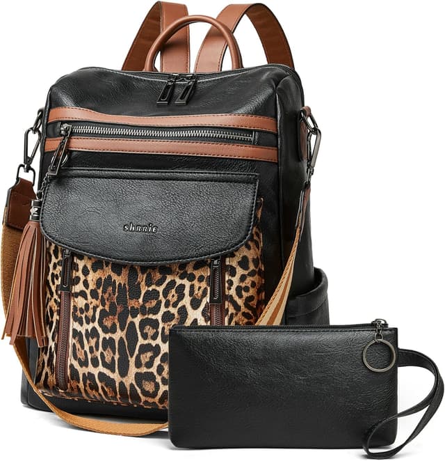 Detalle de Shrrie Damen-Rucksack aus veganem Leder (Vintage Dunkelgrün) mit Laptopfach bis 14 Zoll