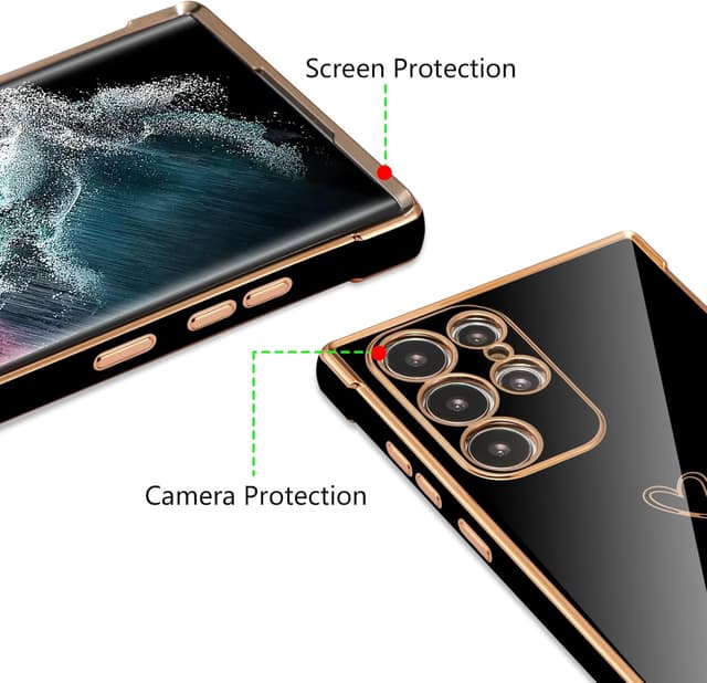 Detalle de ZTOFERA Handyhülle für Samsung Galaxy S22 Ultra 5G (6,8 Zoll) – Silikon-Schutzhülle mit Herzmuster, stoßfest, Schwarz