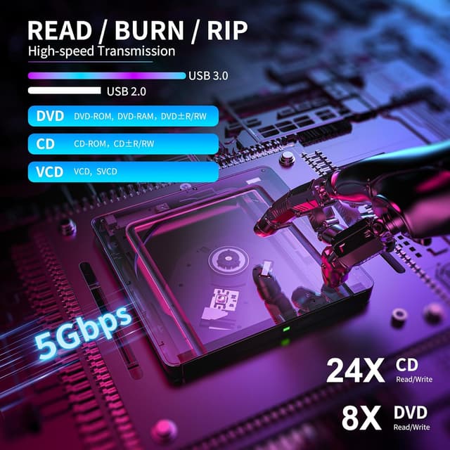 Thumbnail 4 de BHHB External CD/DVD-Laufwerk USB 3.0