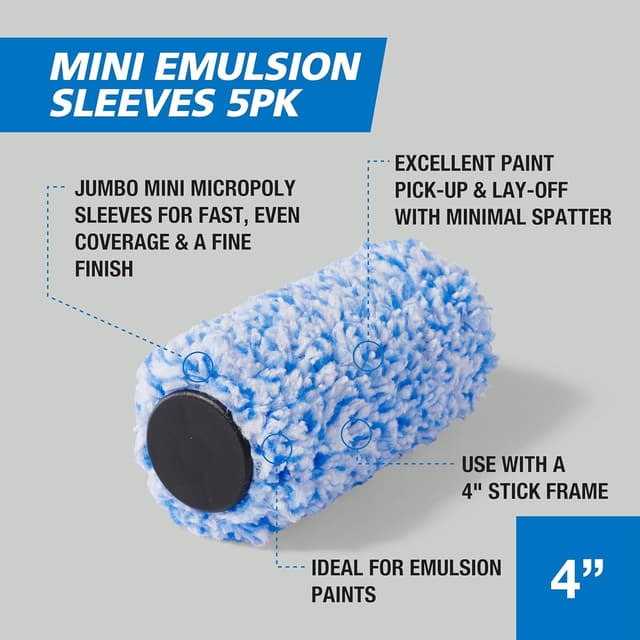 Detalle 2 de Harris Trade Jumbo Mini Roller Set replacement sleeves, 5 pack (4 inch micropoly)