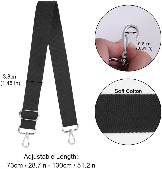 Detalle de Aucuu tracolla in cotone tinta unita nera con fibbia argento e scatola bianca