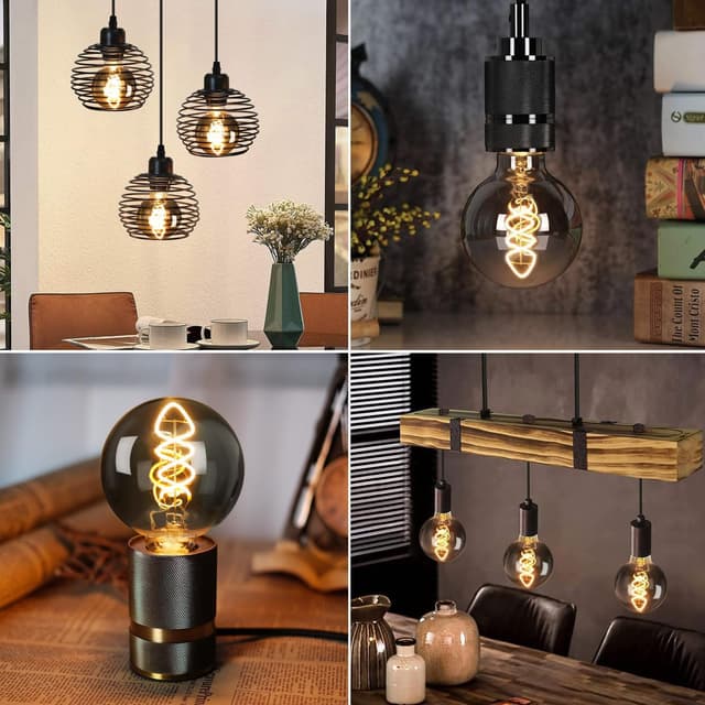 Detalle 2 de Edison Vintage Glühbirne E27 (LED, dimmbar, 4 W) – warmweißes Filament im Retro-Look, rauchgraues Glas (G80YHS, 6 Stück)