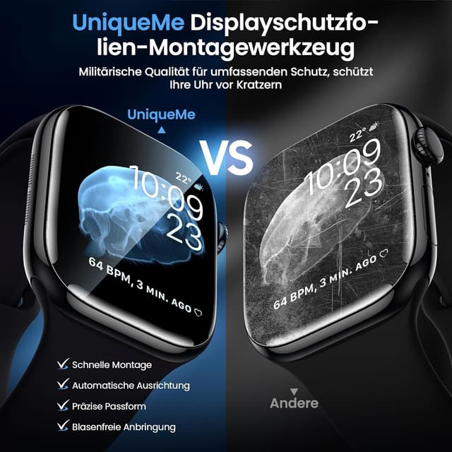 Detalle de UniqueMe Displayschutzfolie für Apple Watch 46 mm (4 Stück) – HD TPU mit einfacher Montage