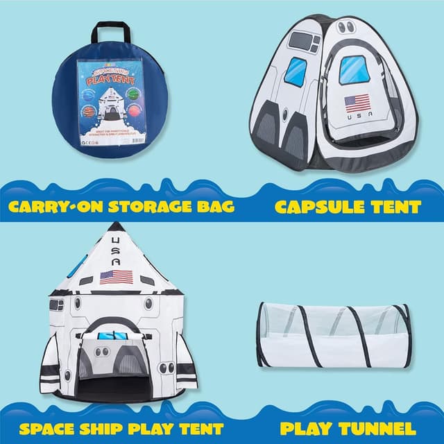 Thumbnail 1 de JOYIN White Rocket Ship Pop up Play Tent Kids spaceship tent 🎪