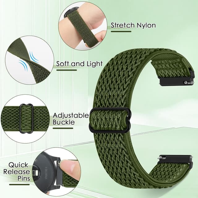 Detalle 2 de Relting 4-Pack 20mm Elastic Nylon Watch Bands with Quick Release Pins (Compatible with Garmin & Amazfit)