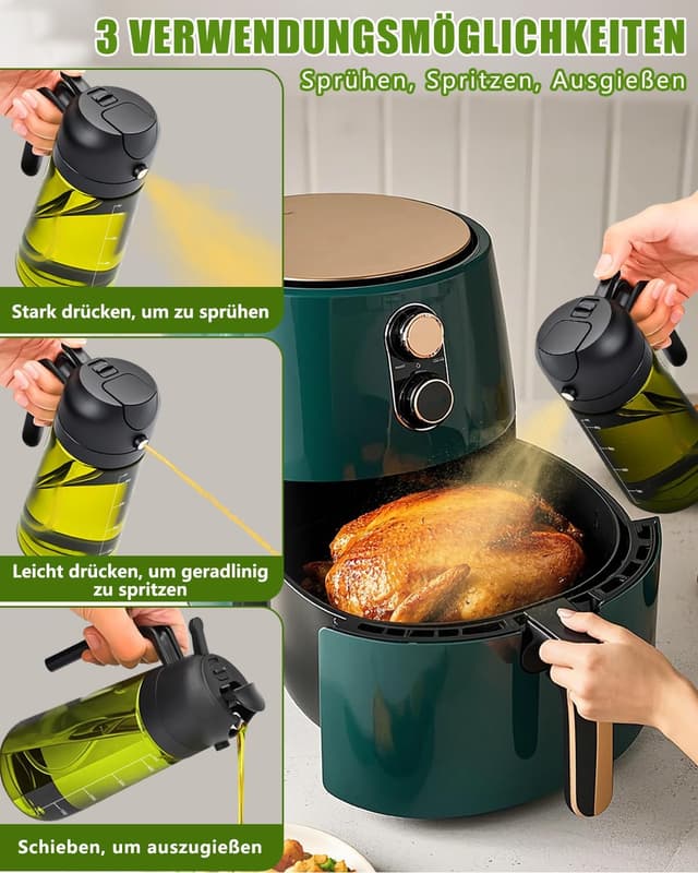 Detalle de MRUN BONE 2-in-1 Ölsprüher (470 ml) mit UV-Schutz – zum Sprühen oder Ausgießen von Speiseöl für Airfryer & Küche