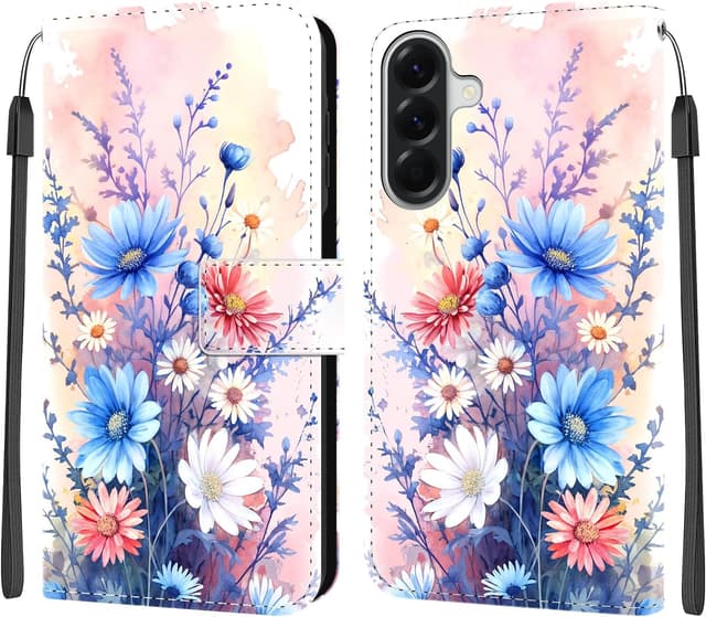 Detalle de ChoosEU Klapphülle für Samsung Galaxy A56 5G mit Kartenfach und Klappständer – Blumen-Motiv