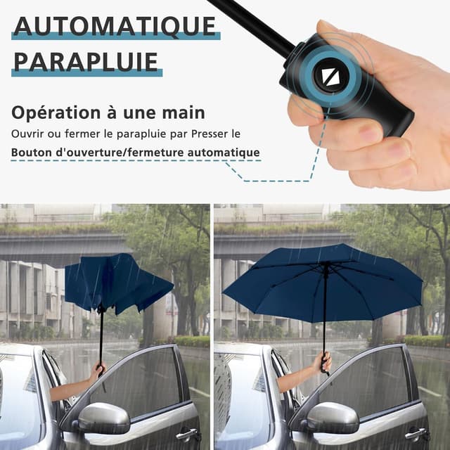 Detalle 2 de HEXSOLID Parapluie pliant automatique coupe-vent résistant au vent (92/105/117 cm) grand format