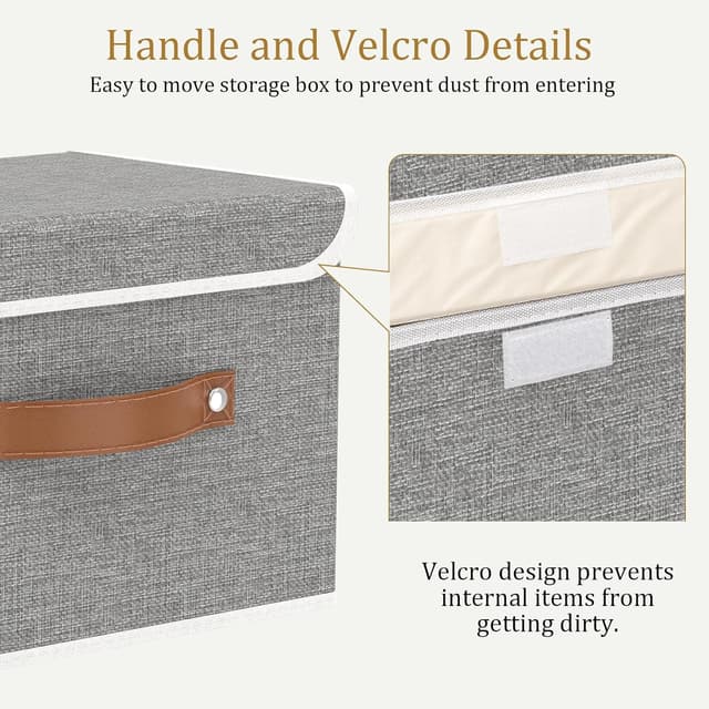 Detalle de OUTBROS Aufbewahrungsboxen mit Deckel (faltbare Stoffboxen) 33 x 23 x 20 cm, grau, 3er-Set