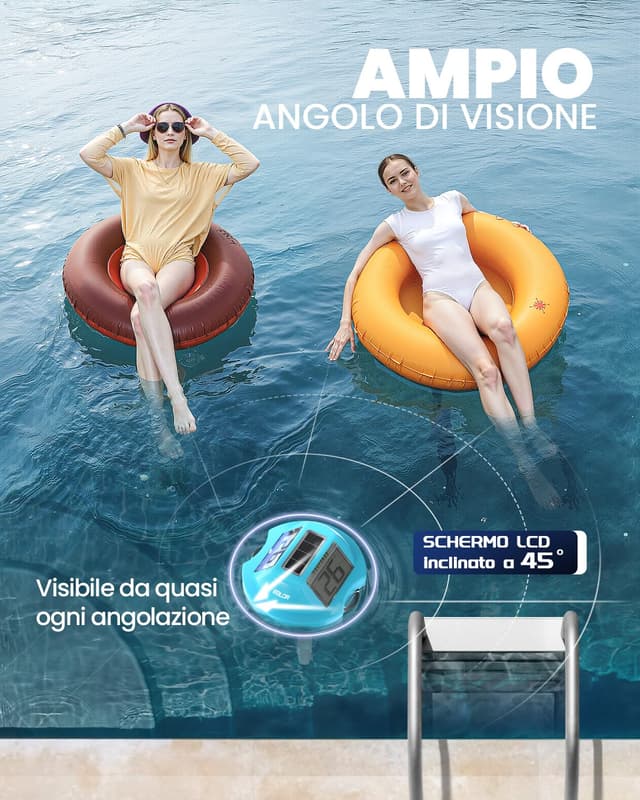 Detalle de Termometro galleggiante Baldr Solare con doppio display anti-riflesso IPX7 per piscine e SPA (blu)