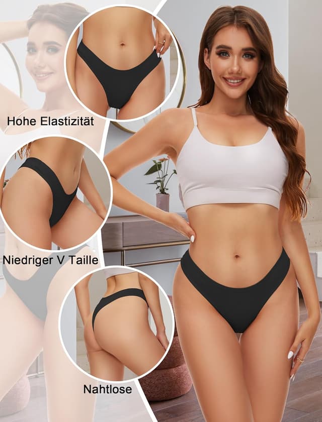 Detalle de Evolyline Baumwolle Tanga Damen String-Set (95% Baumwolle, 5% Elasthan) – atmungsaktiv & bequem