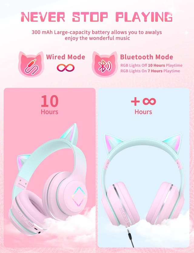 Thumbnail 4 de Cat Ear LED Kids Wireless Headphones 5.1