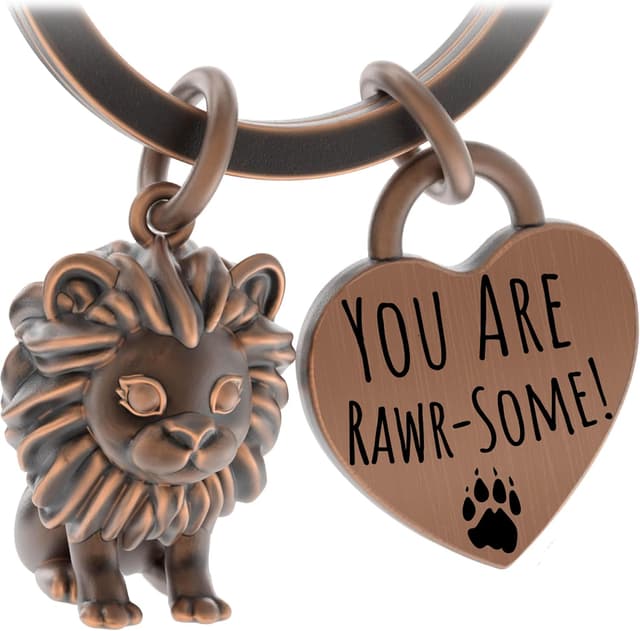 Detalle de LANOLU Schlüsselanhänger „Löwe Leopold“ – 3D-Figur aus Metall als Glücksbringer für Partner, beste Freundin & Paare