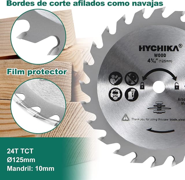 Detalle de HYCHIKA Lame per sega circolare da 115 mm con 3 dischi (24T TCT, 60T HSS, 9T diamantato) per legno, metallo morbido e piastrelle