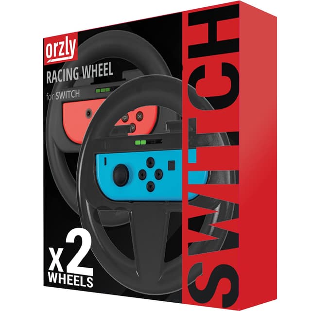 Detalle 2 de Orzly Twin Pack Steering Wheels for Nintendo Switch & OLED Joy-Cons (Black) for Mario Kart 8 Deluxe