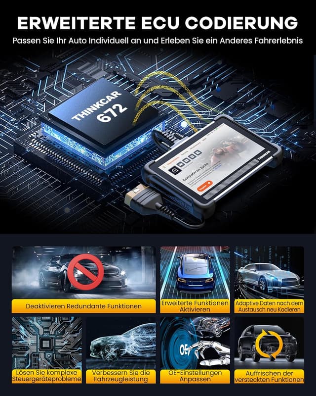 Detalle de ThinkScan 672 OBD2 Diagnosegerät mit 28+ Reset-Funktion, BI-direktionalem Testen und CAN-FD