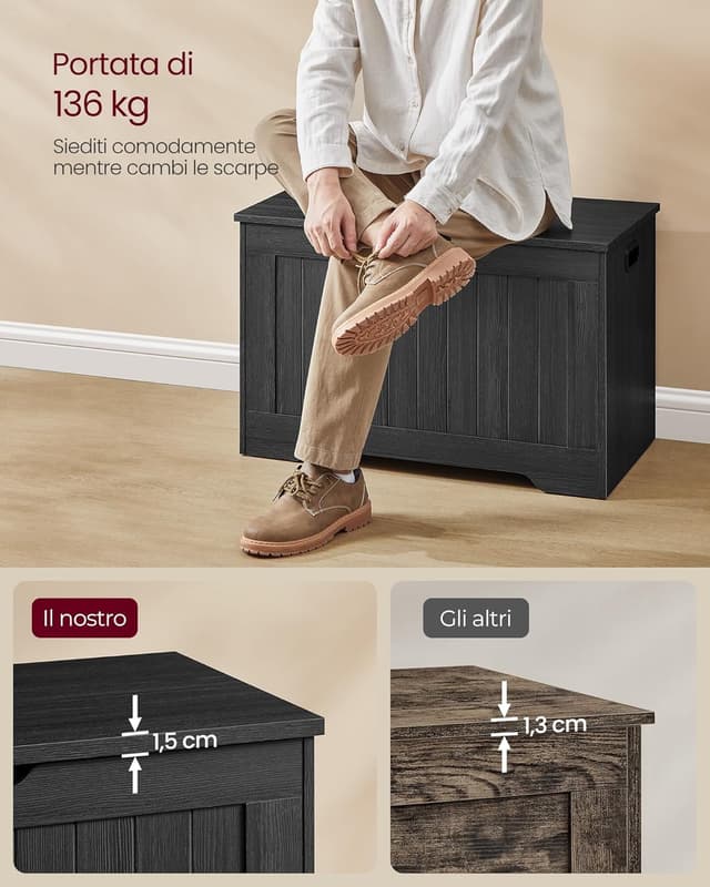 Detalle de VASAGLE LHS011B02 Cassapanca Contenitore con panchina da ingresso e cerniere di sicurezza, stile rustico