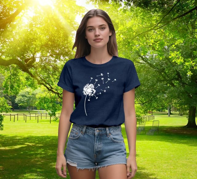 Detalle de Qskall women’s dandelion flower casual T-shirt (white print)