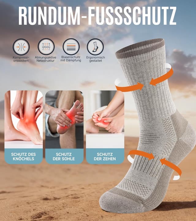 Detalle de TANSTC Merino Wandersocken Sommer – atmungsaktive Trekkingsocken mit Polsterung (3 Paar)