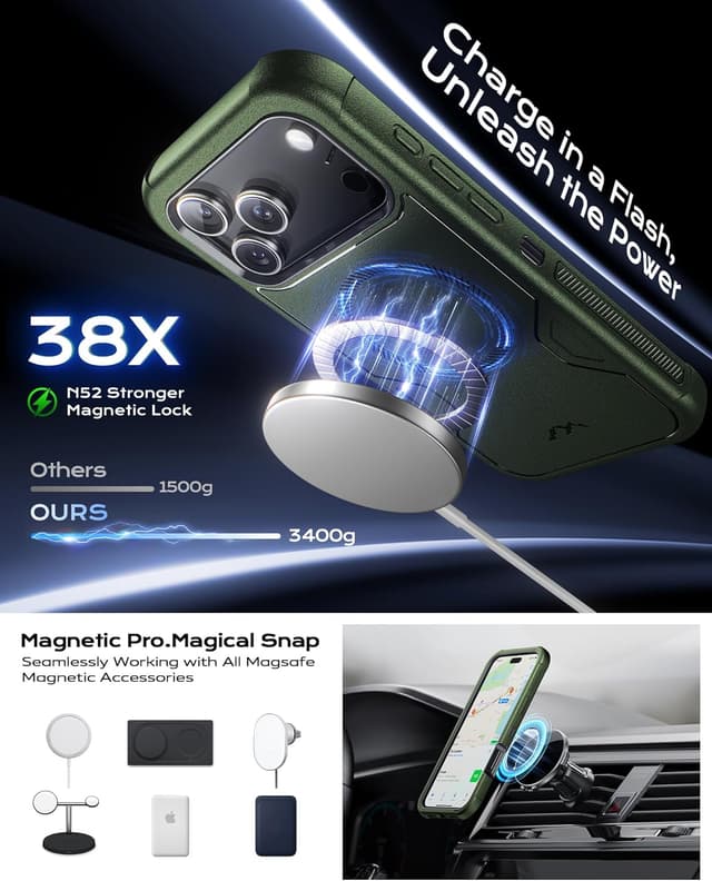 Detalle 2 de ByteRock Rugged Case for iPhone 17 Pro Max (6.9") with Belt Clip Holster, MagSafe, Shockproof Protection & 360° Kickstand (Green)