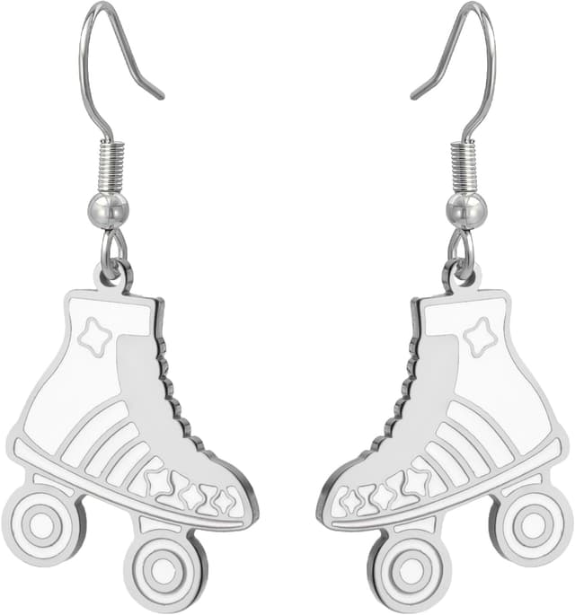 Detalle de Dreamtimes Rollschuh-Anhänger-Ohrring aus Edelstahl – bunte Rollschuh-Ohrringe als Sport-Schmuck & Geschenk