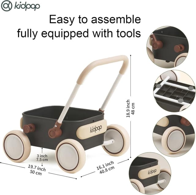 Detalle 2 de Kidpop PULA Push & Pull Walker Wagon (Black) – 2-in-1 toddler balance wagon for learning to walk