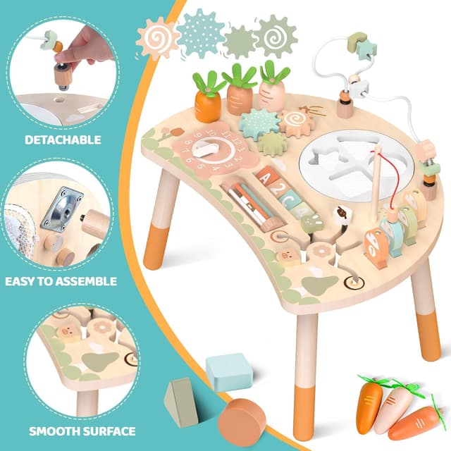 Detalle de Holz-Aktivitätstisch für Kinder (9-in-1) – Montessori Spieltisch ab 1 Jahr