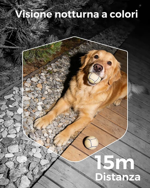 Detalle de Reobiux 2K Telecamera Wi‑Fi esterna con doppia lente, 360° PTZ e visione notturna a colori (IP66)