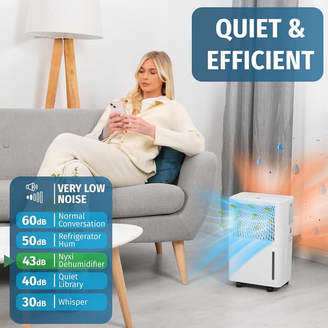 Detalle de Nyxi 12L Per Day Dehumidifier with Digital Humidity Sensor, 24hr Timer & Continuous Drainage (12L/day)