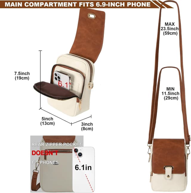 Detalle de Leathario vegan leather cross body bag for women with RFID blocking slots (small phone & everyday purse)