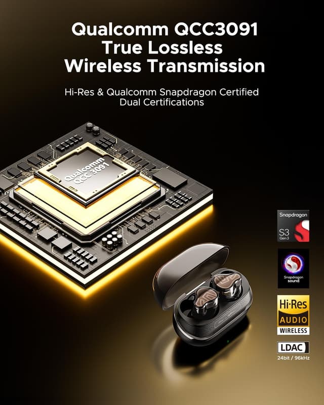 Detalle de SoundPEATS H3 Hi‑Fi In‑Ear Earbuds with LDAC & aptX Lossless, 55dB Hybrid ANC (Bluetooth 5.4) – Titanium black