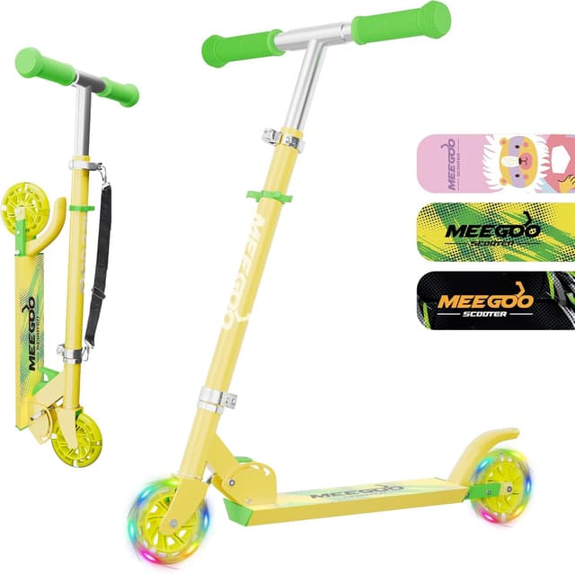 Detalle de MEE GOO Scooter for Kids (Ages 3+) – 2 Wheels, Easy Folding, 3-Level Adjustable Handlebar & Rear Brake