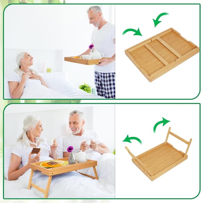 Detalle 2 de Artmeer Frühstückstablett mit Griffen, Bambus