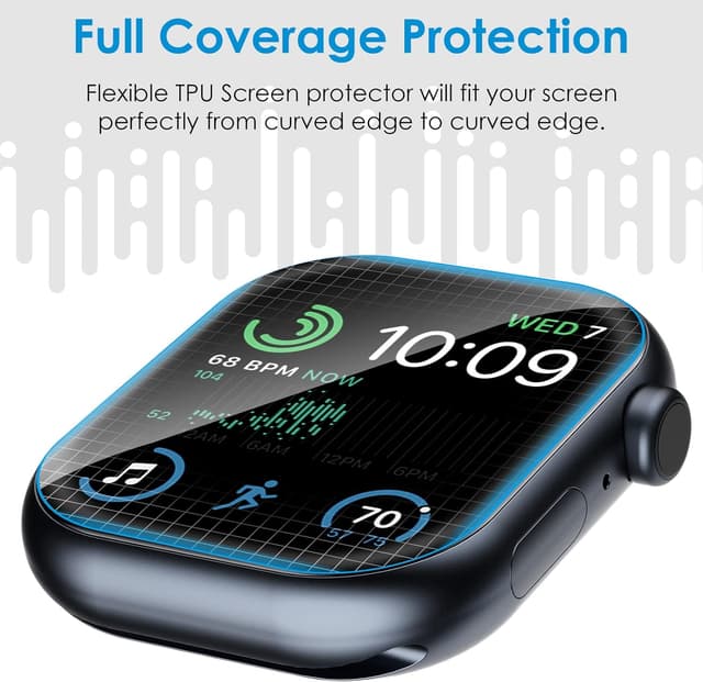 Detalle de UniqueMe 6-Pack TPU Screen Protectors for Apple Watch 44mm (Series SE/SE 2/SE 3/6/5/4) — Clear, Anti-Scratch, Self-Healing Film