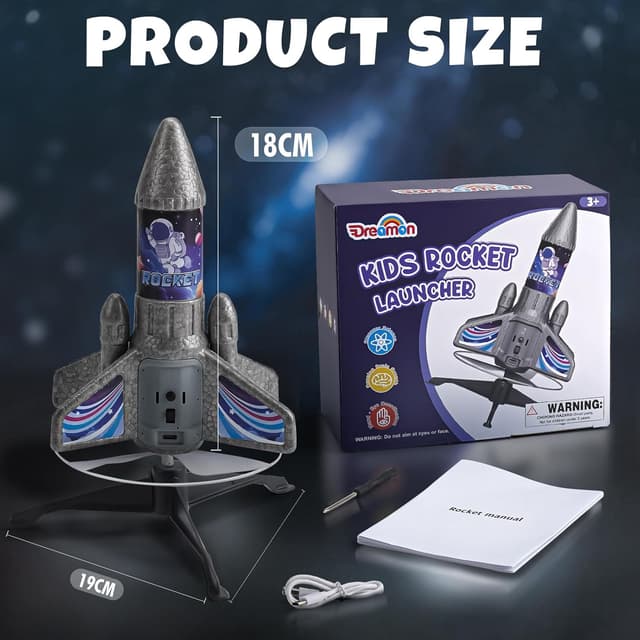 Detalle de Dreamon Rocket Launcher for Kids with Parachute LED Light (rechargeable outdoor space toy)