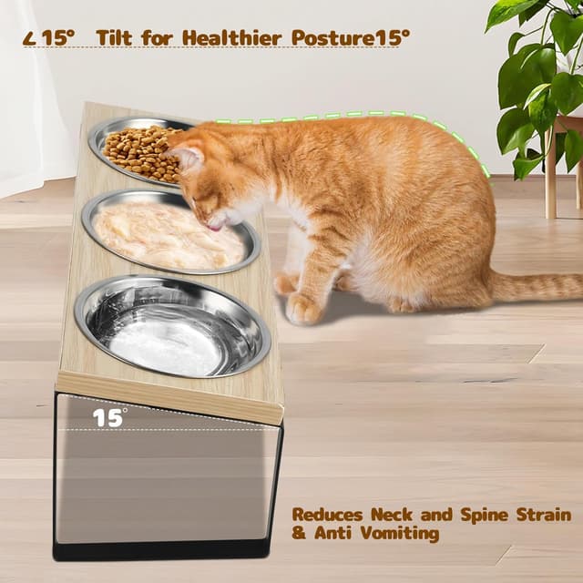 Detalle 2 de Raised Cat Bowl 3PCS stainless steel elevated feeder