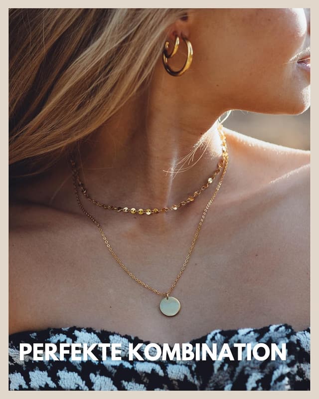 Detalle de GD GOOD.designs mehrreihige Coin-Halskette für Damen – wasserfeste zweireihige Plättchenkette aus Edelstahl