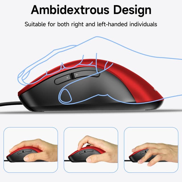 Detalle de Memzuoix Wired USB Mouse (Optical 1400 DPI) – 5-Button Ergonomic Wired Mouse for Laptop, PC & Mac