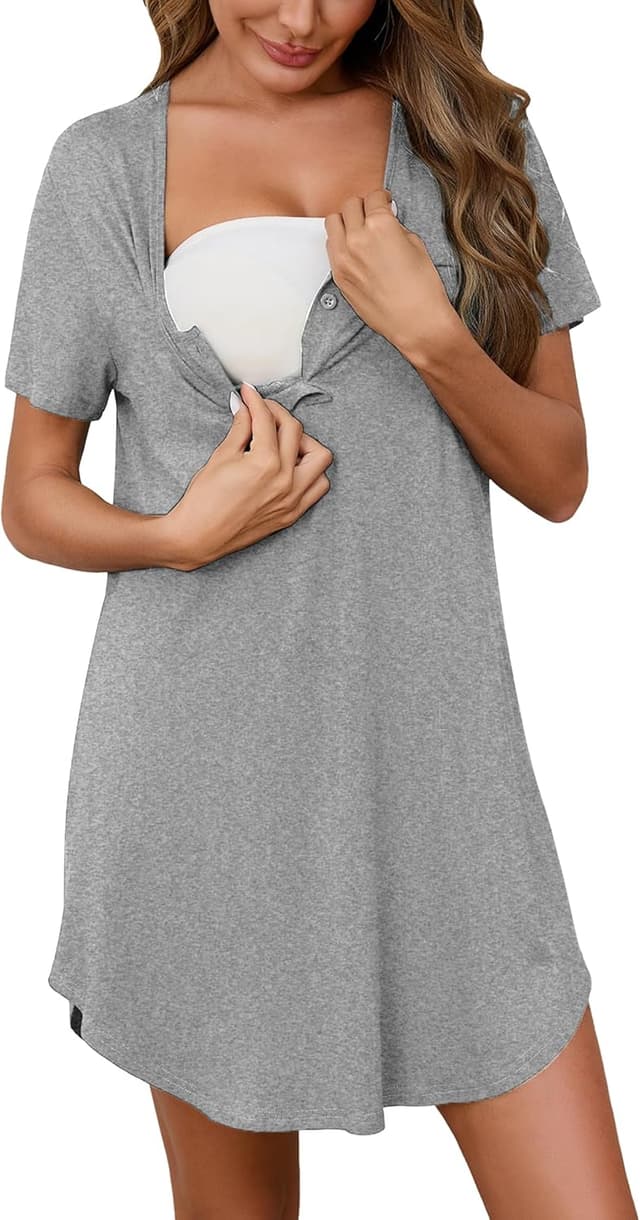 Detalle 2 de Uniexcosm chemise de nuit d’allaitement en coton avec ouverture à boutons