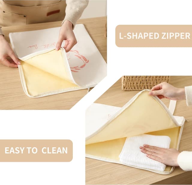 Detalle de WiNDANCE Wide Zipper Access Beeswax Bread Bags (XL) — Reusable Beeswax Linen Cotton Sourdough Bags, 2-Pack