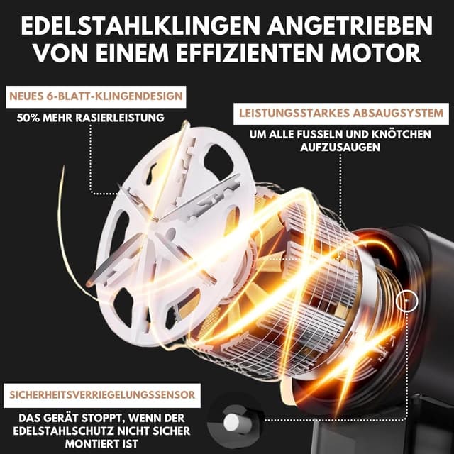 Detalle de WiredLux elektrischer Fusselrasierer – wiederaufladbarer Flusenentferner für Kleidung & Möbel mit LED-Licht (Onyx/Gold)