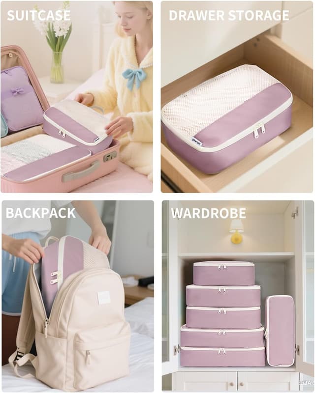 Detalle 2 de Narwey 7-piece packing cube set for suitcases, backpacks and carry on – Dusty Pink
