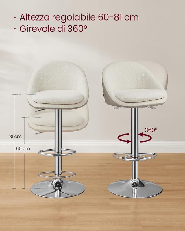 Detalle de VASAGLE LJB110W01 sgabelli da bar 5 cm 💺