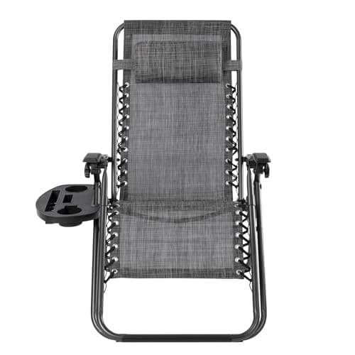 Detalle de T-LOVENDO Pack de 2 tumbonas o sillas de exterior plegables Gravedad Zero (2 unidades) Gris