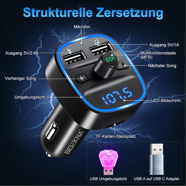 Thumbnail 6 de Bluetooth 5.3 FM Transmitter Auto Adapter