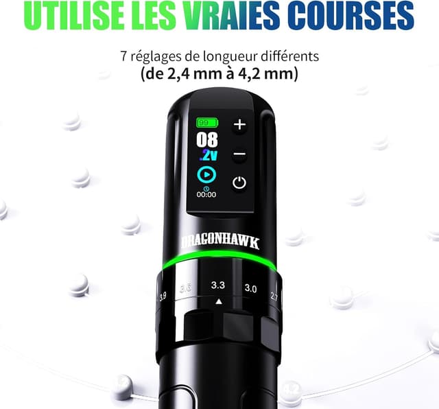 Detalle de Dragonhawk L3 machine à tatouer rotative sans fil (7 courses) avec 2 batteries 2000 mAh
