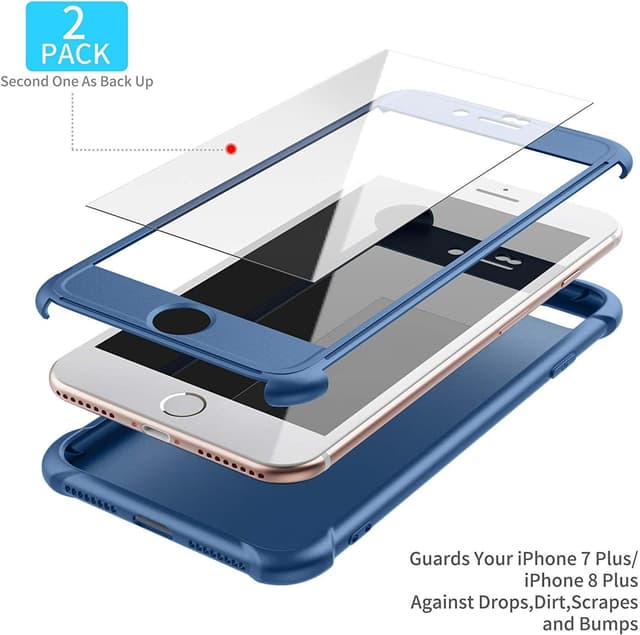 Detalle de ORETECH 360° Stoßfeste Hülle kompatibel mit iPhone 7 Plus / 8 Plus (5,5") inkl. 2× Displayschutzfolie – Blau