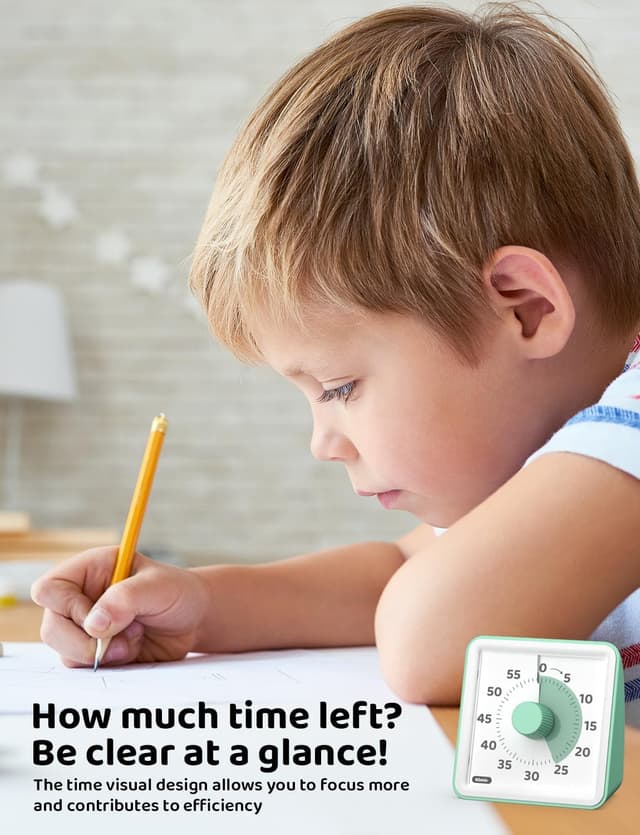 Detalle de LIORQUE Visual Timer for Kids – 60 Minute Countdown Timer with Silent Operation for Classrooms & Cooking
