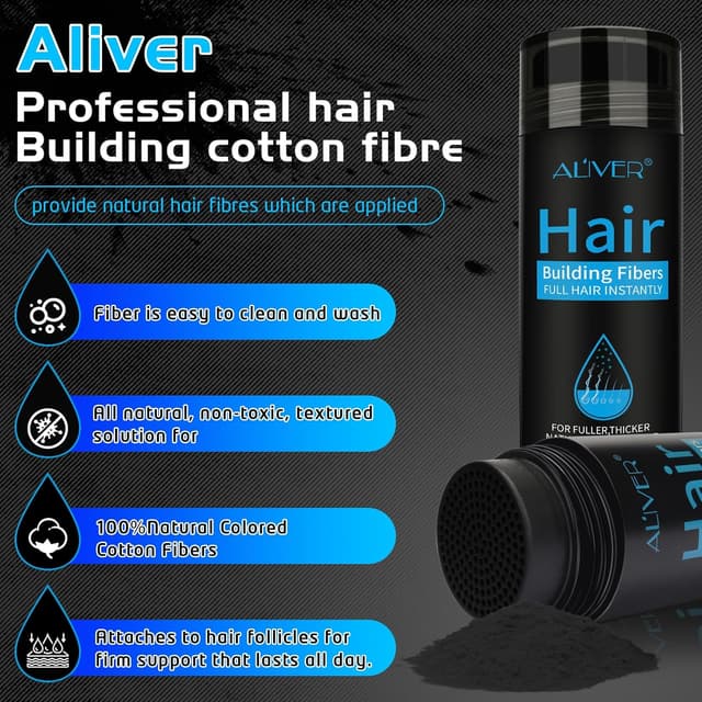 Detalle de ALIVER Hair Fibers for Thinning Hair (Extra Spray Applicator) — Black Hair Powder Bald Spot Cover Up